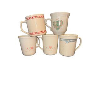 Vintage Coffee Mug Collection - 5 Piece Set Mixed Designs Corning & Tienshan Bra